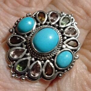Oval Sleeping Beauty Turquoise Ring w/Peridot, Rose de France, Citrine, Garnet